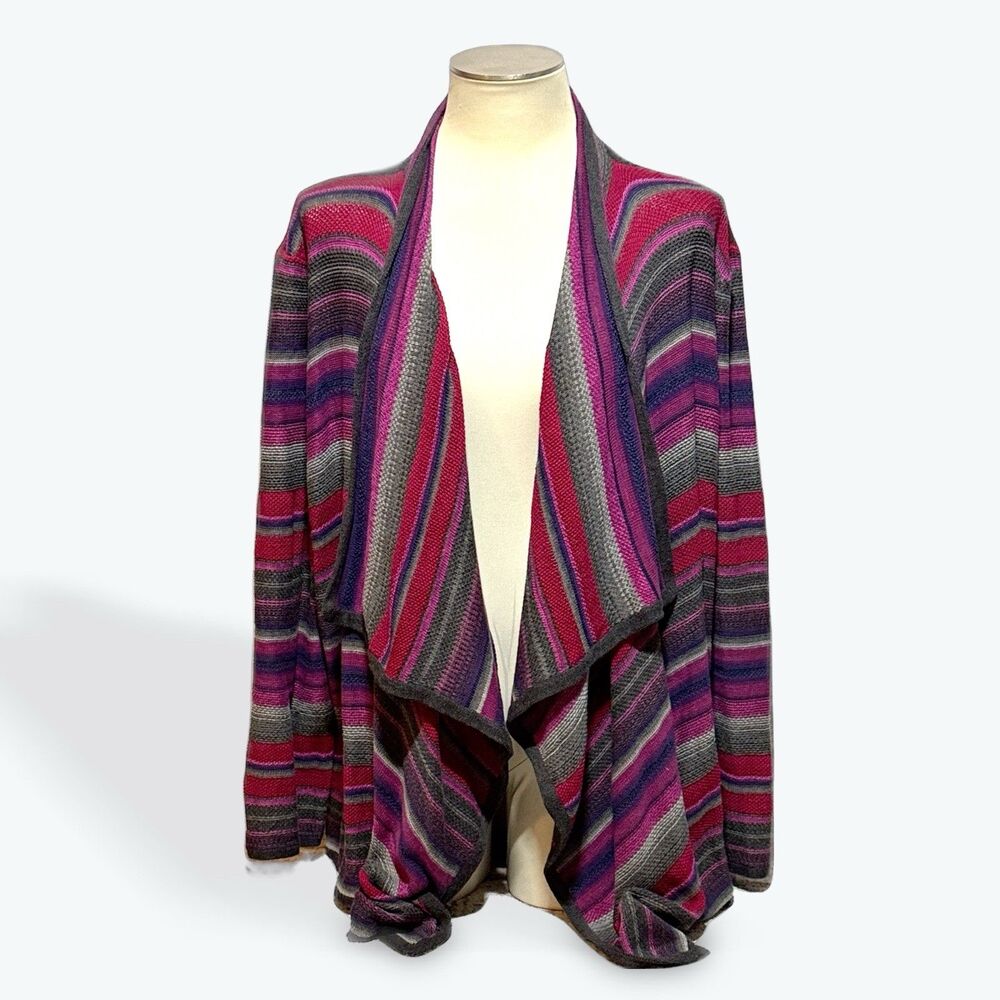 RALPH LAUREN Open Front Waterfall Multicolor Striped Cardigan Sweater Women 3X